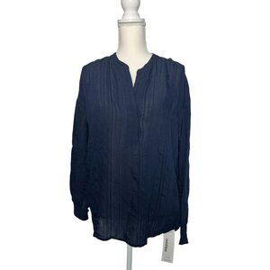 VINCE Womens Navy Blue Peasant Top Size Large